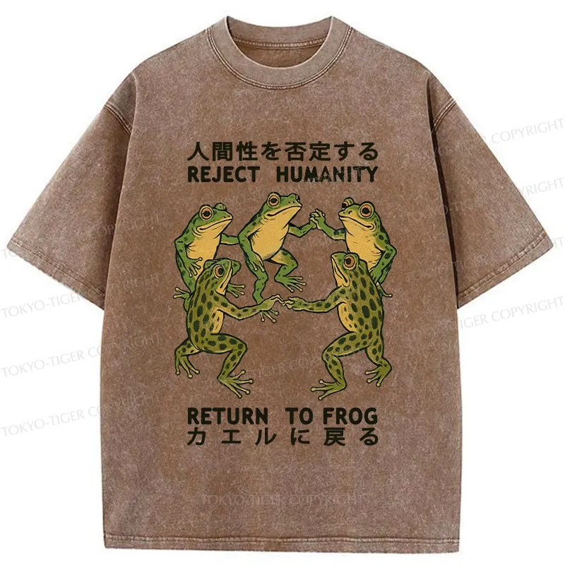Tokyo-Tiger Back To Frog Funny Washed T-Shirt