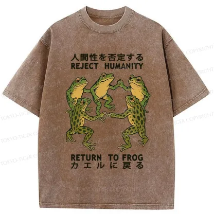 Tokyo-Tiger Back To Frog Funny Washed T-Shirt