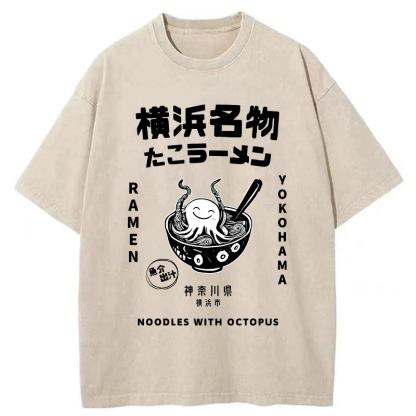 Tokyo-Tiger Yokohama Specialty Octopus Ramen Washed T-Shirt