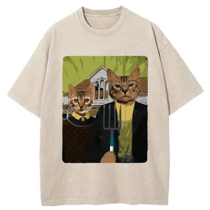 Tokyo-Tiger American Gothic Cat Washed T-Shirt
