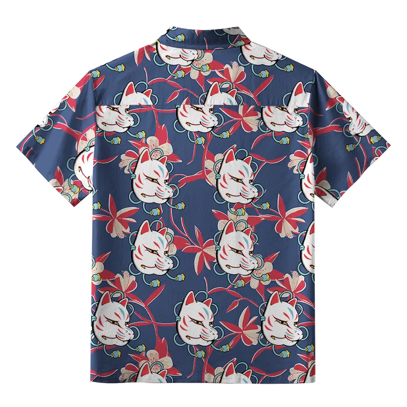 Tokyo-Tiger Japanese Fox Mask Aloha Hawaiian Shirt