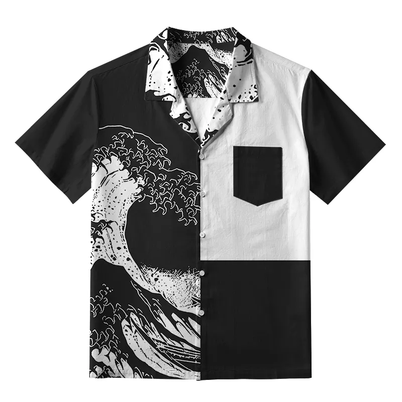 Tokyo-Tiger Monochrome Wave Aloha Hawaiian Shirt Sale