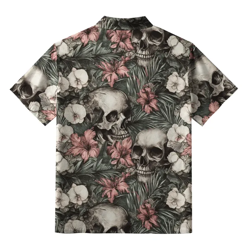 Tokyo-Tiger Skulls And Blooms Button-up Shirt