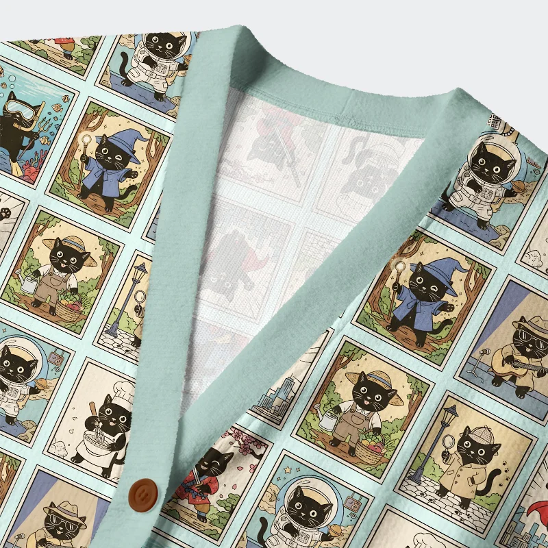 Tokyo-Tiger Black Cats From Various Worlds Ugly Cardigan Sweater