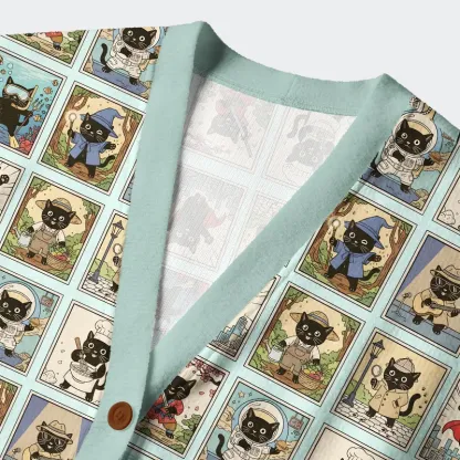 Tokyo-Tiger Black Cats From Various Worlds Ugly Cardigan Sweater