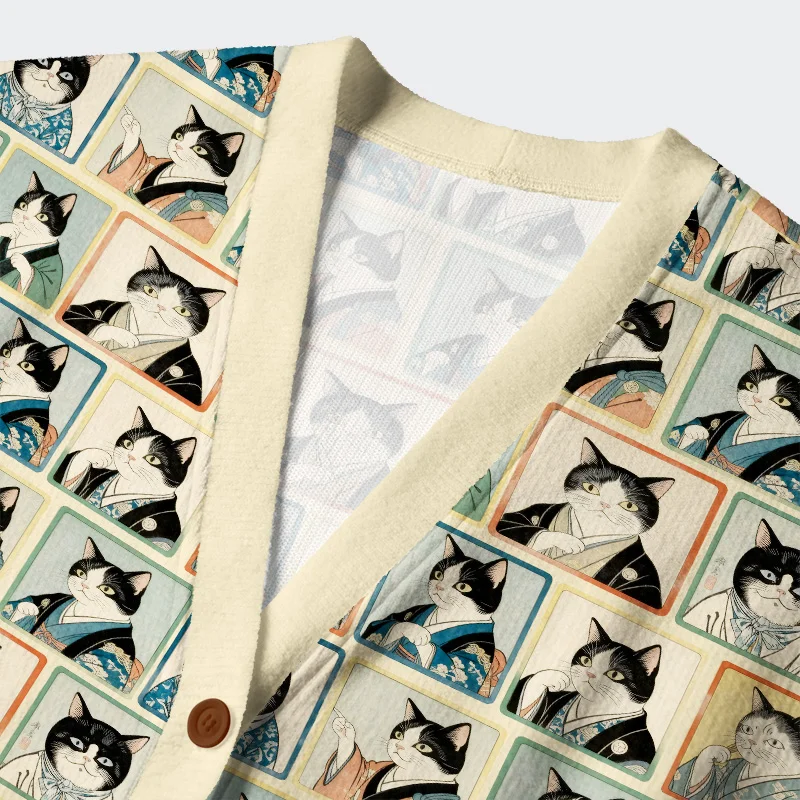 Tokyo-Tiger Japanese Cat Headshot Ugly Cardigan Sweater