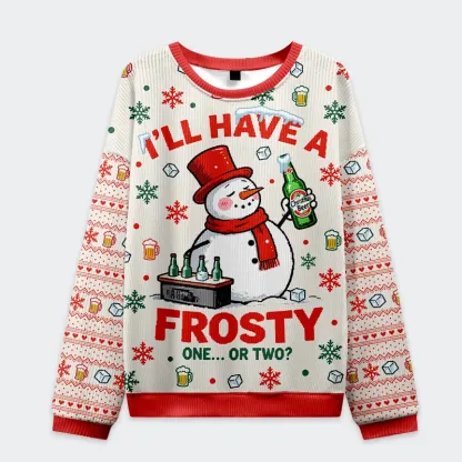 Tokyo-Tiger Snowman Drinking Beer Christmas Ugly Sweatshirt