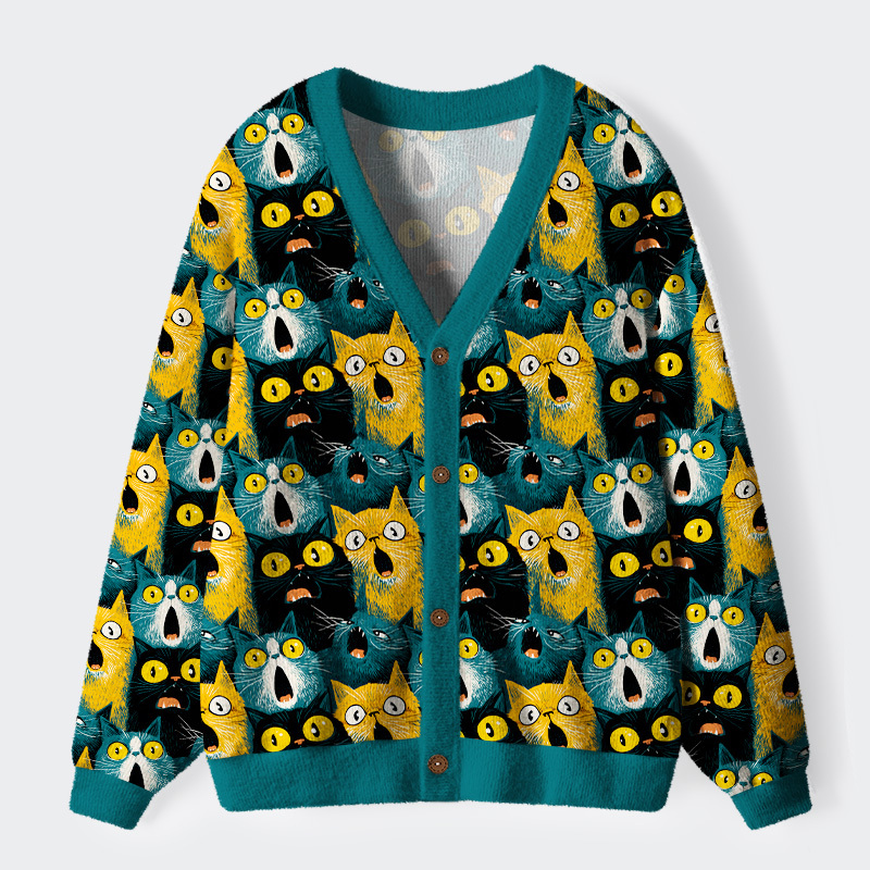 Tokyo-Tiger Surprised Cat Ugly Cardigan Sweater