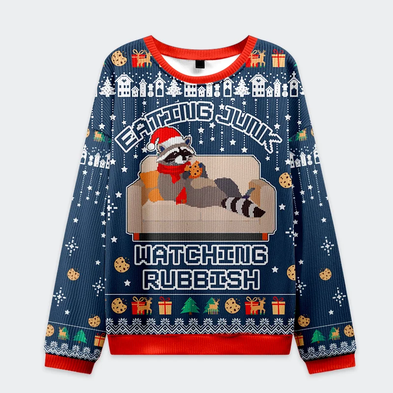 Tokyo-Tiger Raccoon Eats Pie Christmas Ugly Sweatshirt