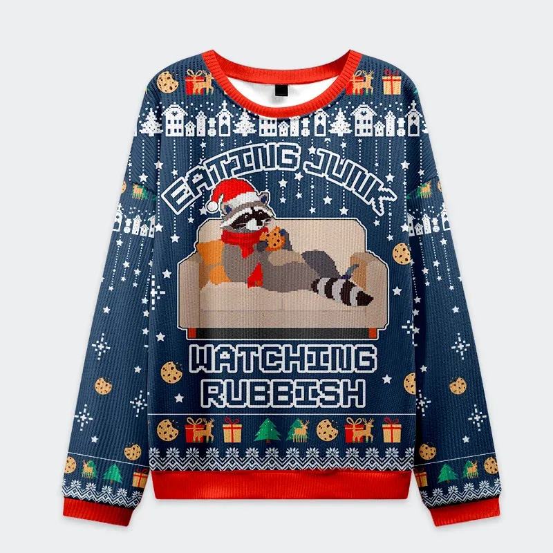 Tokyo-Tiger Raccoon Eats Pie Christmas Ugly Sweatshirt