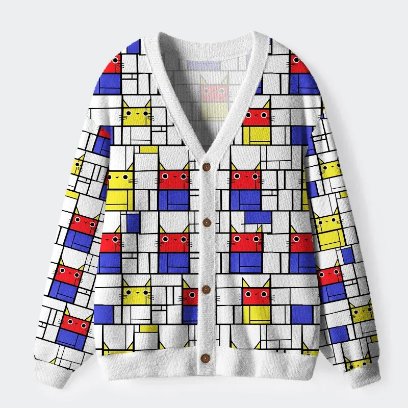 Tokyo-Tiger Abstract Cat Ugly Cardigan Sweater