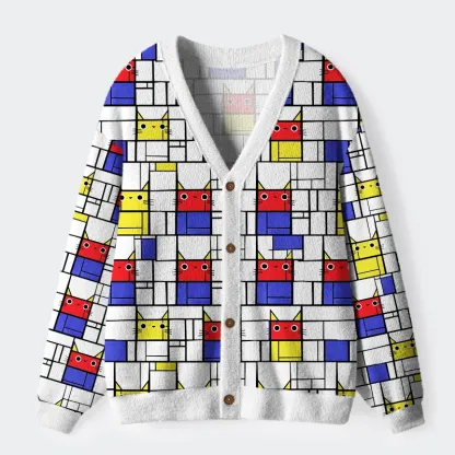 Tokyo-Tiger Abstract Cat Ugly Cardigan Sweater