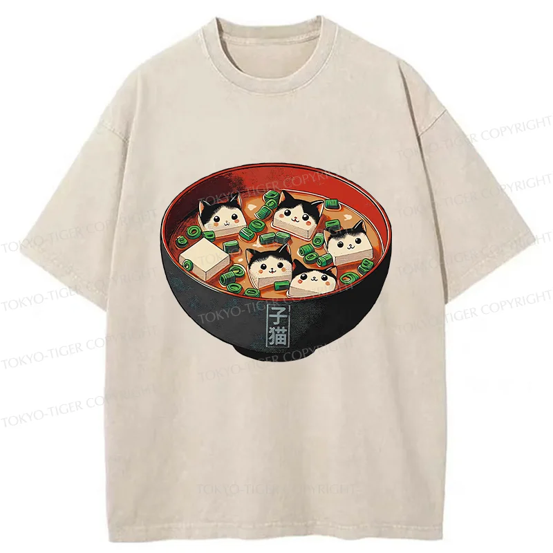 Tokyo-Tiger Cat Tofu Soup Washed T-Shirt