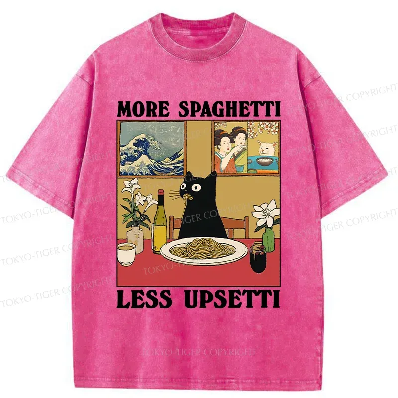 Tokyo-Tiger Cat Eating Pasta Washed T-Shirt