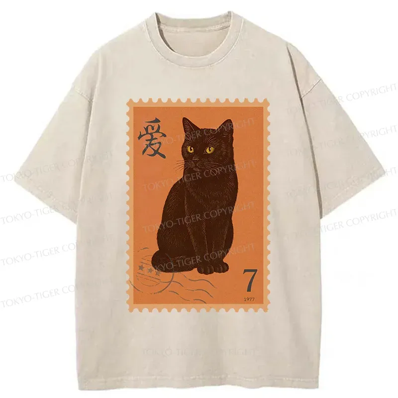 Tokyo-Tiger Cat Stamp Washed T-Shirt