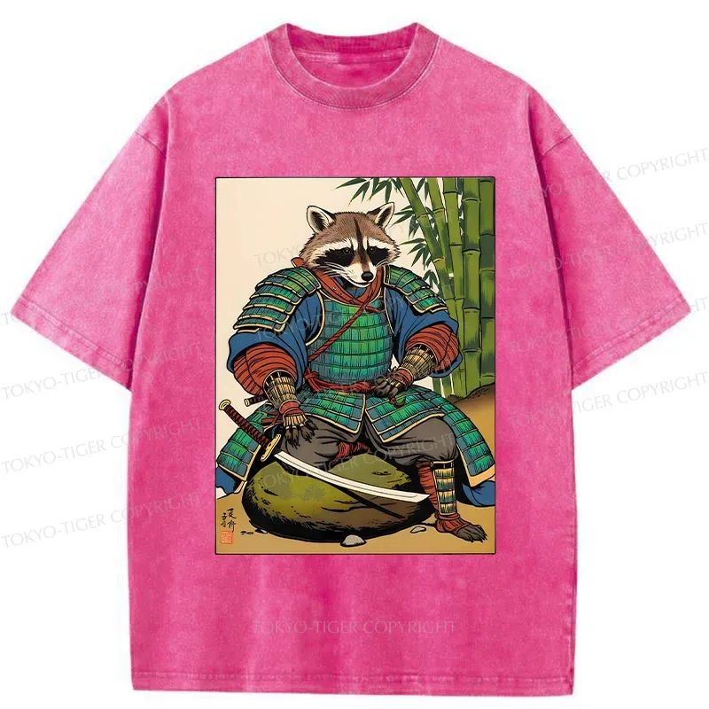 Tokyo-Tiger Raccoon Samurai Washed T-Shirt