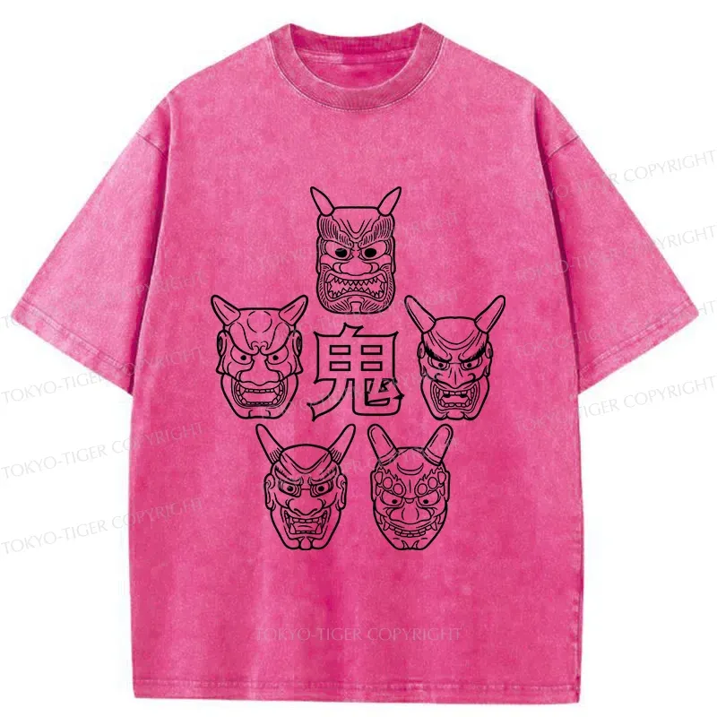 Tokyo-Tiger Five Ghost Faces Washed T-Shirt