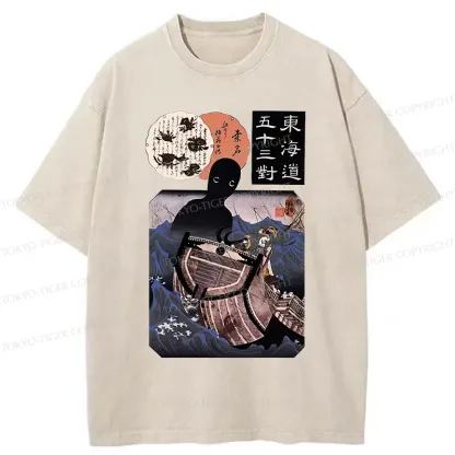 Tokyo-Tiger Japanese Retro Sea Monster Washed T-Shirt