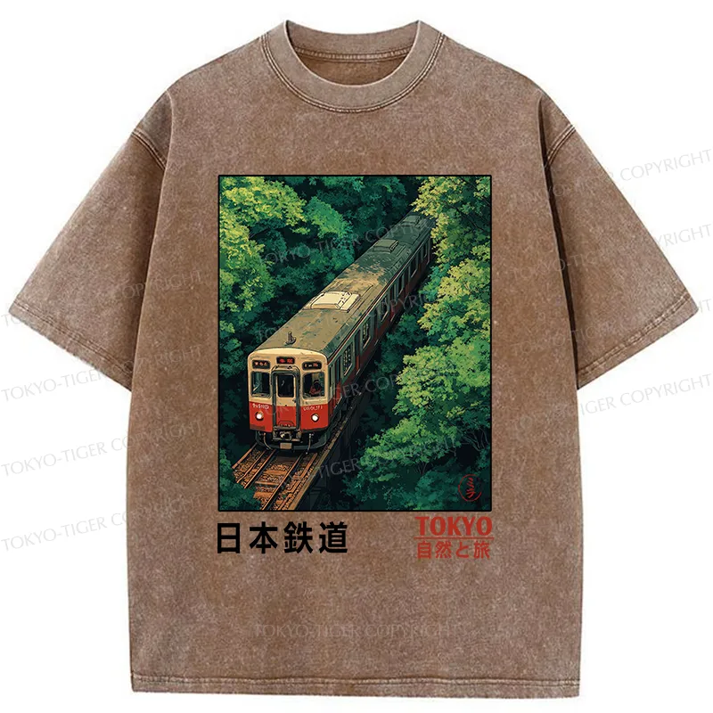 Tokyo-Tiger Japan Trains In The Natural Journey Washed T-Shirt