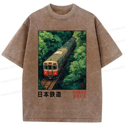 Tokyo-Tiger Japan Trains In The Natural Journey Washed T-Shirt