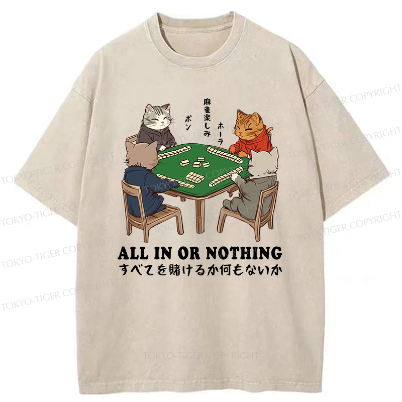 Tokyo-Tiger Cats Playing Mahjong Washed T-Shirt