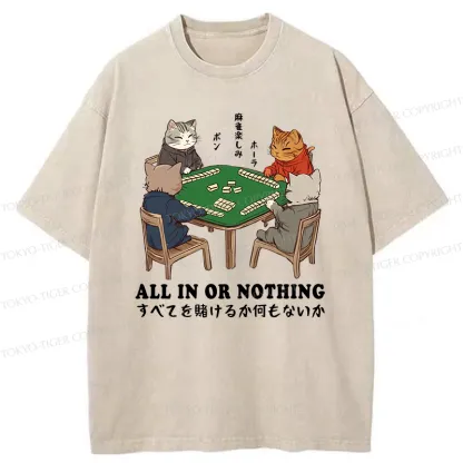 Tokyo-Tiger Cats Playing Mahjong Washed T-Shirt