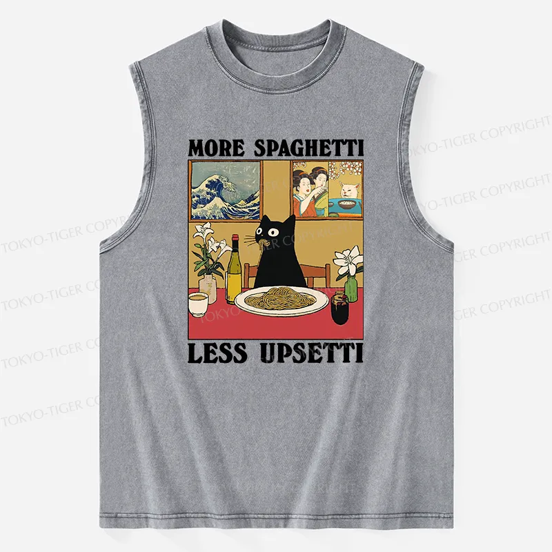 Tokyo-Tiger Cat Eating Pasta Washed Tank