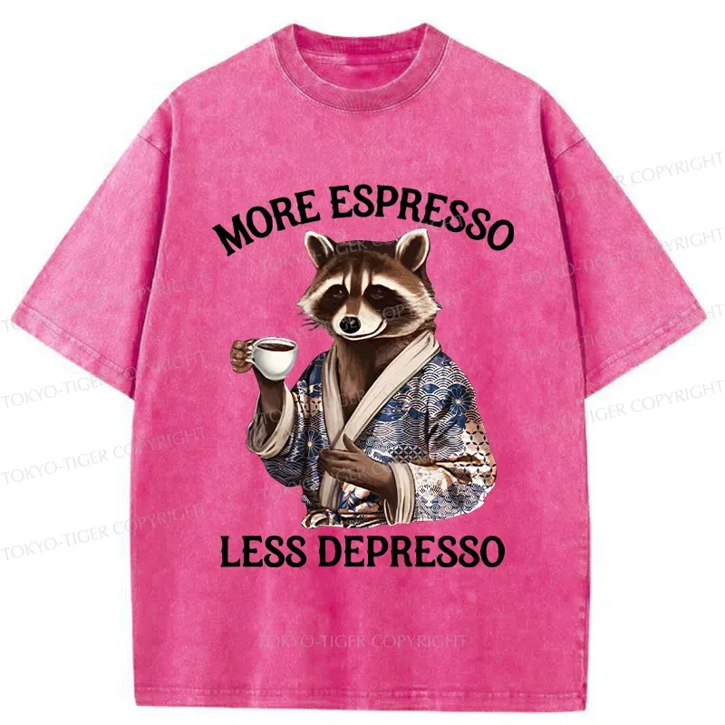 Tokyo-Tiger Raccoon Drinking Coffee Washed T-Shirt