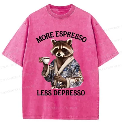 Tokyo-Tiger Raccoon Drinking Coffee Washed T-Shirt