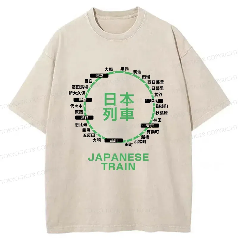 Tokyo-Tiger Japanese Train Stations Washed T-Shirt