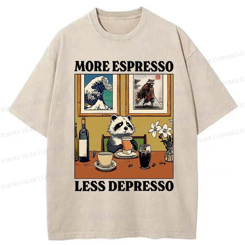 Tokyo-Tiger More Espresso Less Depresso Raccoon Washed T-Shirt