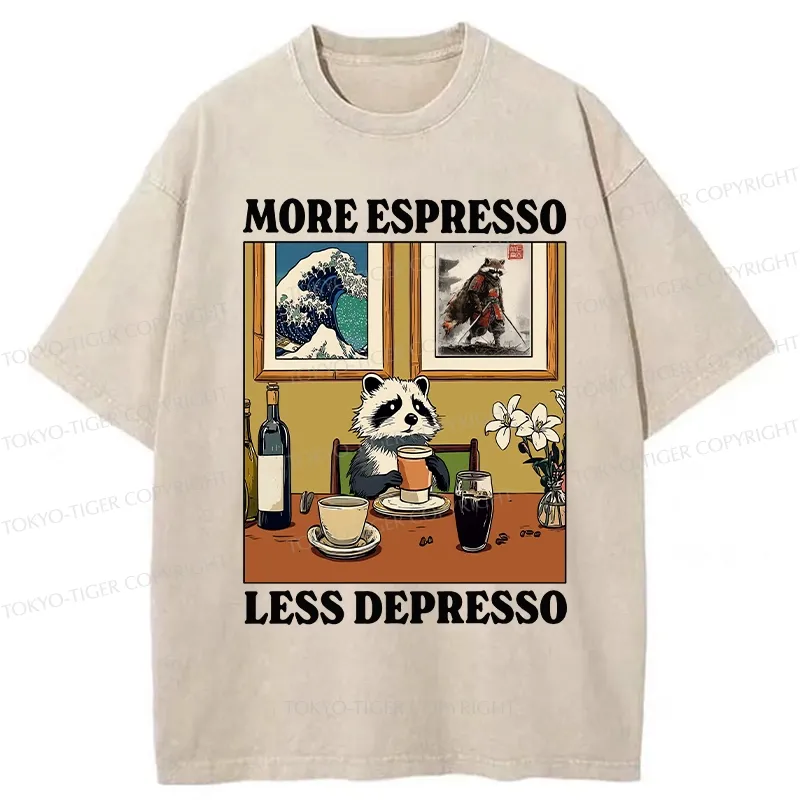 Tokyo-Tiger More Espresso Less Depresso Raccoon Washed T-Shirt