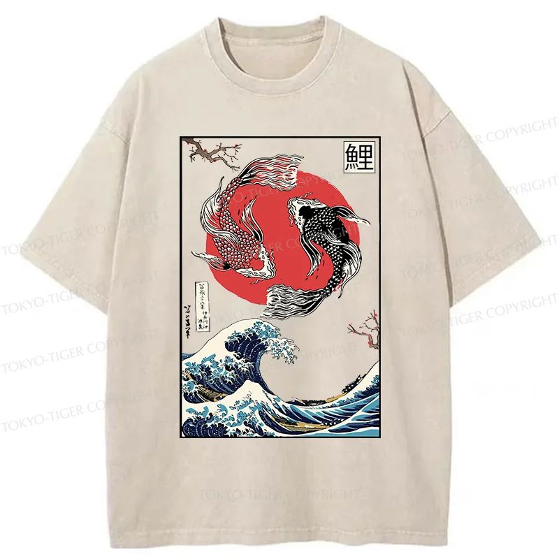 Tokyo-Tiger Retro Japanese Koi Washed T-Shirt