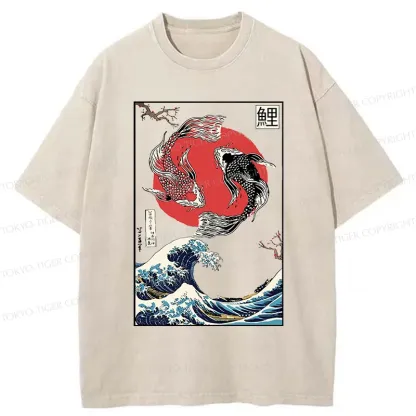 Tokyo-Tiger Retro Japanese Koi Washed T-Shirt