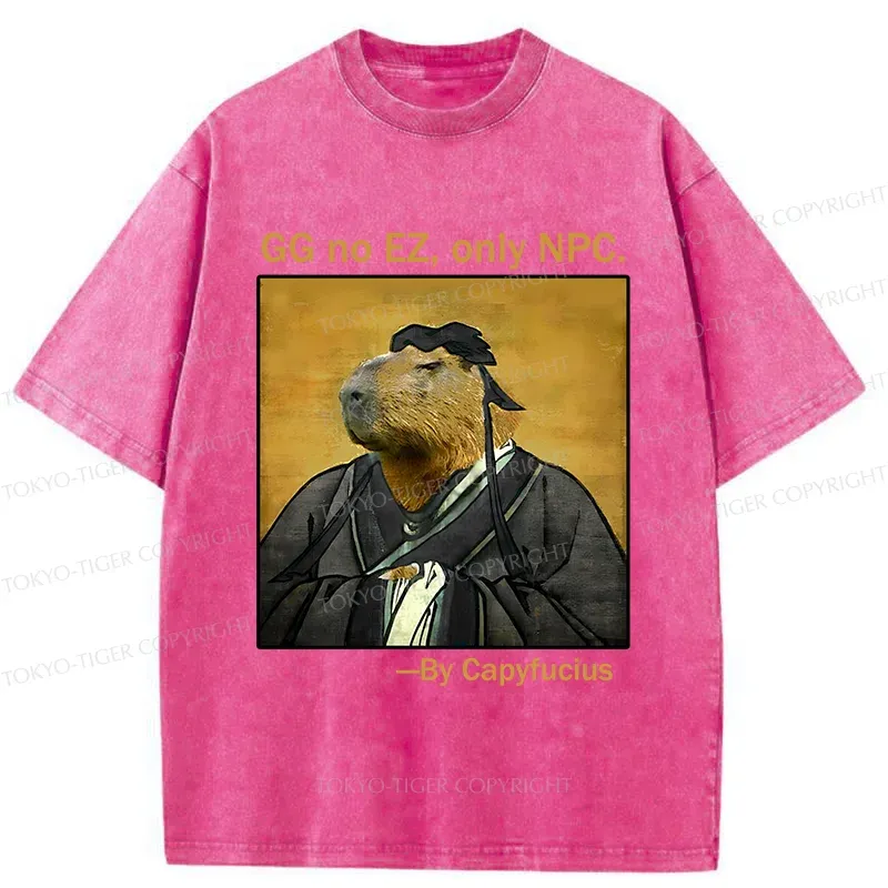 Tokyo-Tiger Confucius Capybara Quote Washed T-Shirt