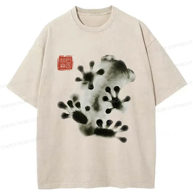 Tokyo-Tiger Ink Painting Frog Washed T-Shirt