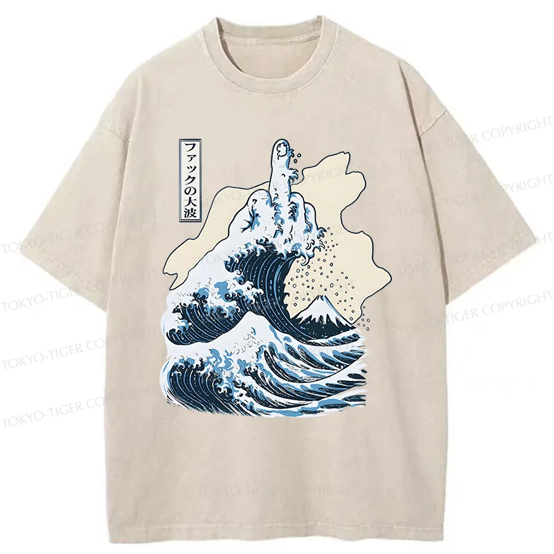 Tokyo-Tiger Angry Waves Washed T-Shirt