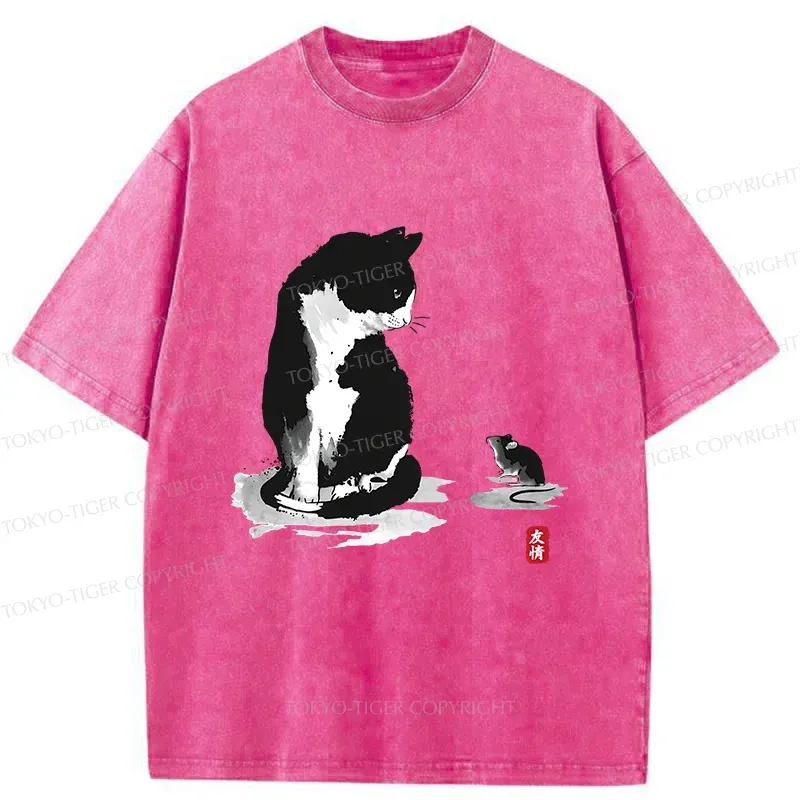 Tokyo-Tiger Cat And Mouse Friendship Washed T-Shirt