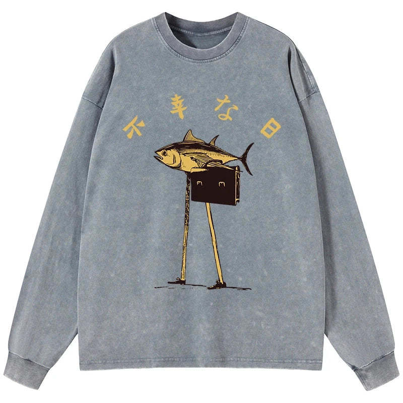 Tokyo-Tiger Unlucky Fish Japanese Washed Long Sleeve T-Shirt Sale