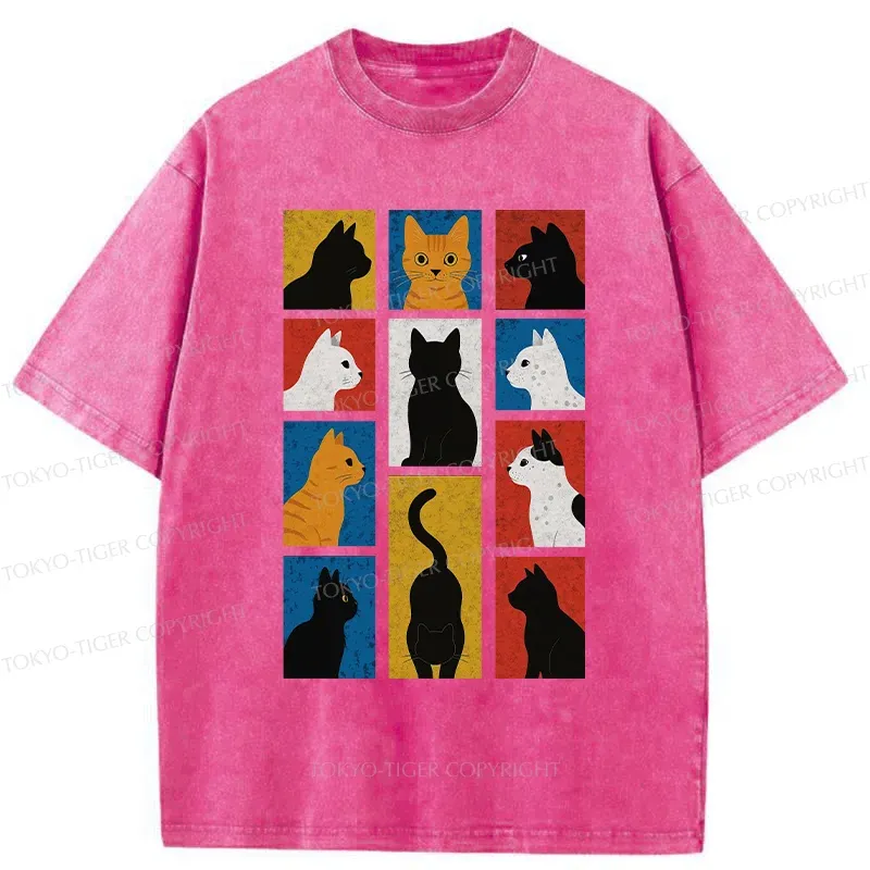 Tokyo-Tiger Cat Silhouette Washed T-Shirt