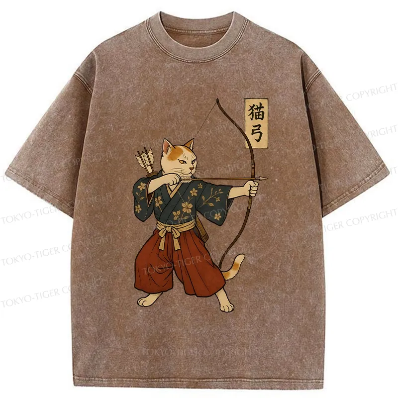 Tokyo-Tiger Japanese Cat Archery Washed T-Shirt