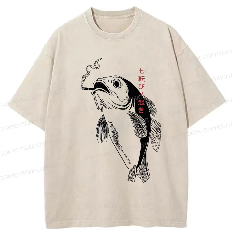 Tokyo-Tiger Smoked Fish Washed T-Shirt