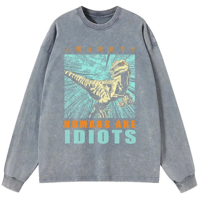 Tokyo-Tiger Mocking Dinosaurs Japanese Washed Long Sleeve T-Shirt