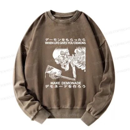 Tokyo-Tiger Make Demonade Funny Washed Sweatshirt