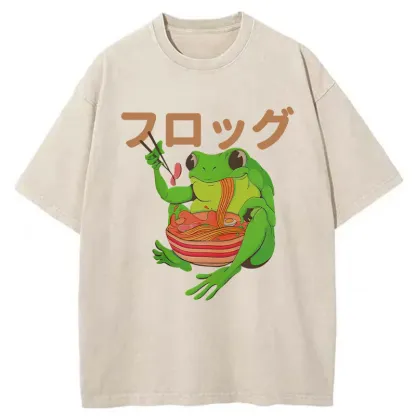 Tokyo-Tiger Frog Eating Ramen Japan Washed T-Shirt