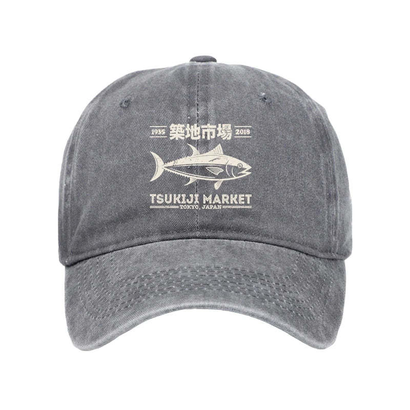 Tokyo-Tiger Retro Tsukiji Fish Market Streetwear Tokyo Washed Cap