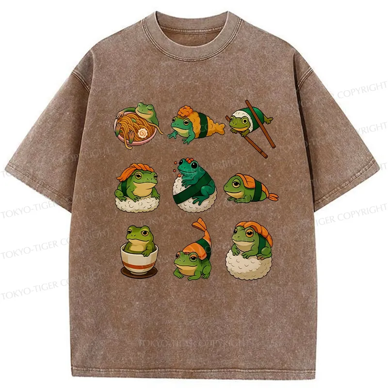 Tokyo-Tiger Japanese Food Frog Series Washed T-Shirt