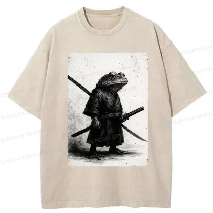 Tokyo-Tiger Retro Frog Samurai Japanese Washed T-Shirt