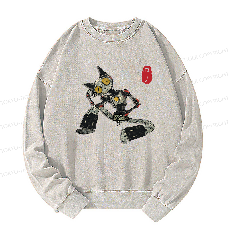 Tokyo-Tiger Contemplative Robot Cat Washed Sweatshirt