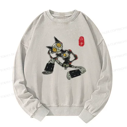 Tokyo-Tiger Contemplative Robot Cat Washed Sweatshirt
